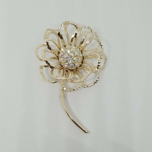 Sarah Coventry Allusion Brooch AB Austrian Rhinestone High Relief Flower Pin - Picture 2 of 6